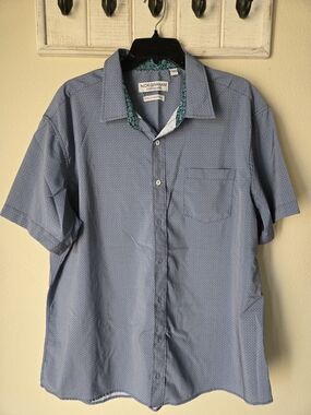 Nick Graham Blue Short-Sleeve Button Down Shirt with Patterned Trim